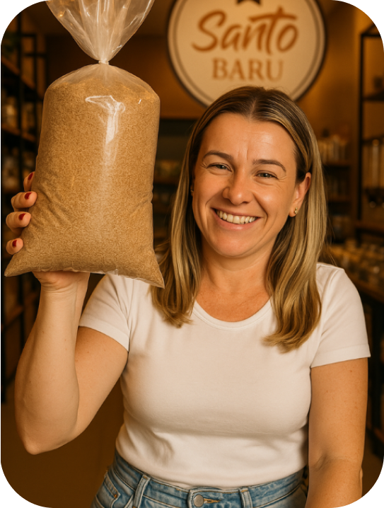 Mulher segurando psyllium